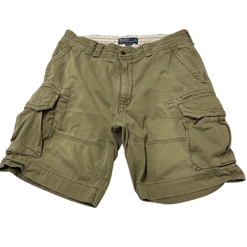 Polo Ralph Lauren Shorts Heavy Weight Cargo Khaki Size 36 Baggy Y2K Utility